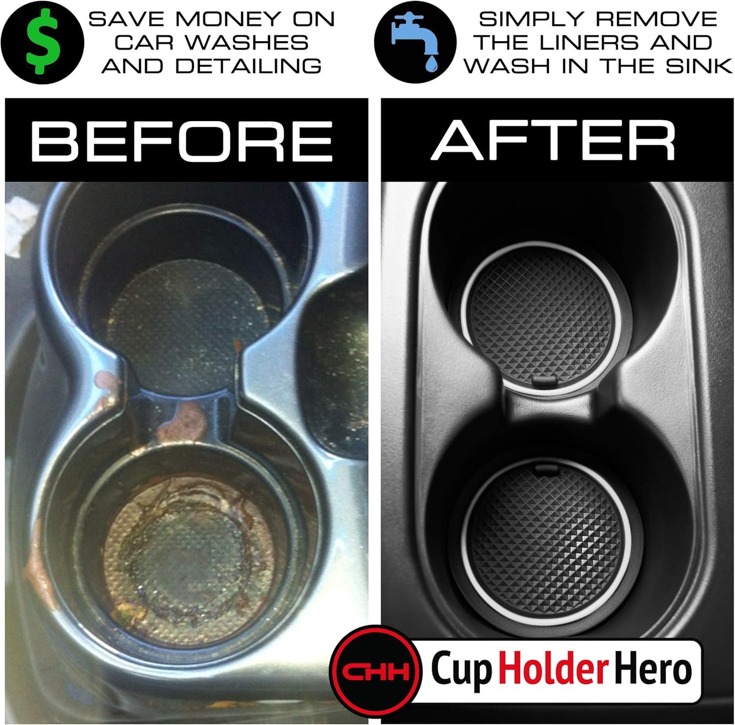 CupHolderHero fits Chevy Silverado 1500 Accessories & GMC Sierra 2014-2022 Premium Custom Interior Nonslip AntiDust CupHolder Insert,Console Liner Mats, 33pc Set (CrewCab with BenchSeats)(White Trim)