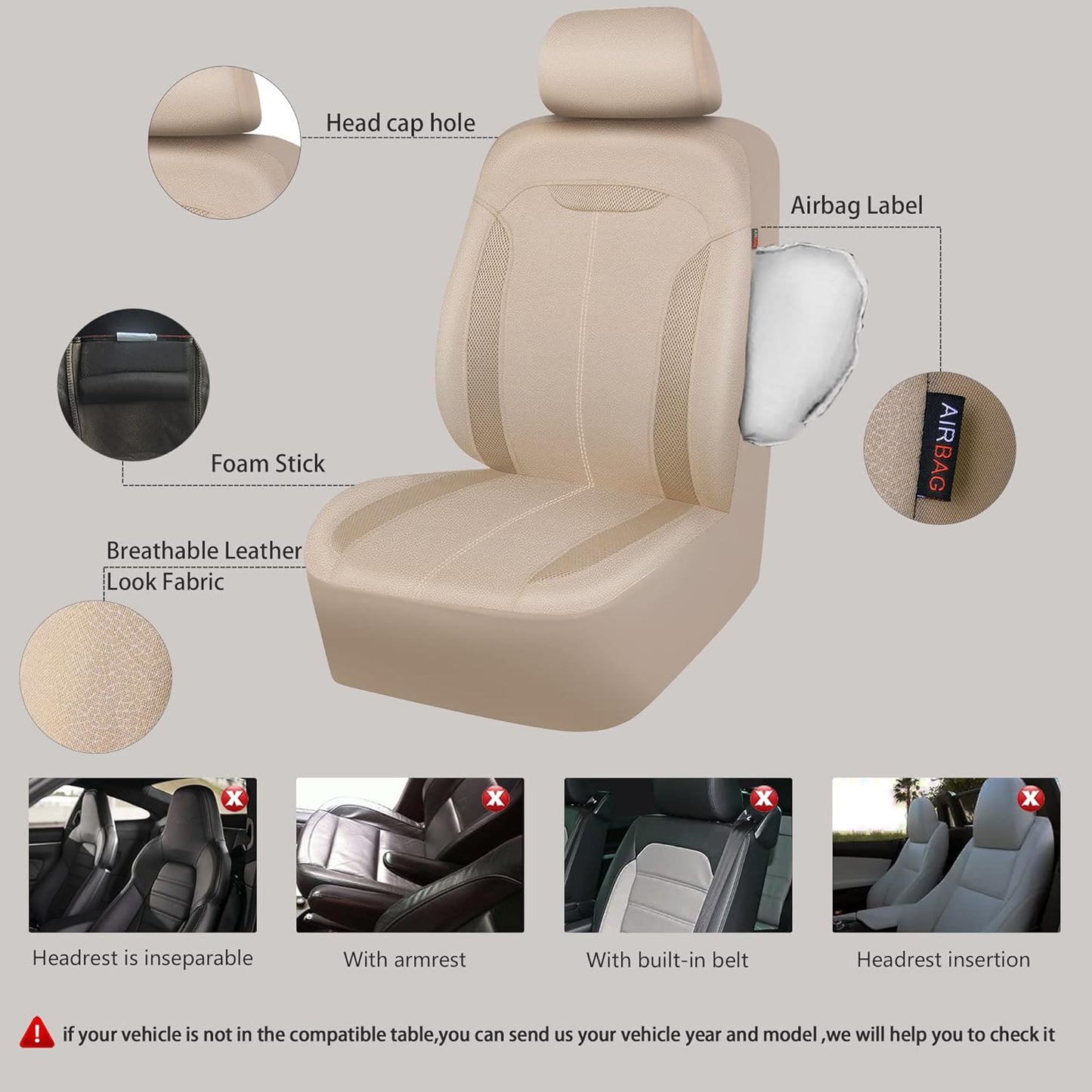 CAR PASS 3D Air Mesh in Cloth Leather Grain Breathable Seat Covers Full Set, 3zipper Rear Bench Armrest Airbag Sports, Universal Fit 95% Car,SUV,Truck,Sedan,Van, Beige (zt-0070-BE1FP-FPLB5WD22W)