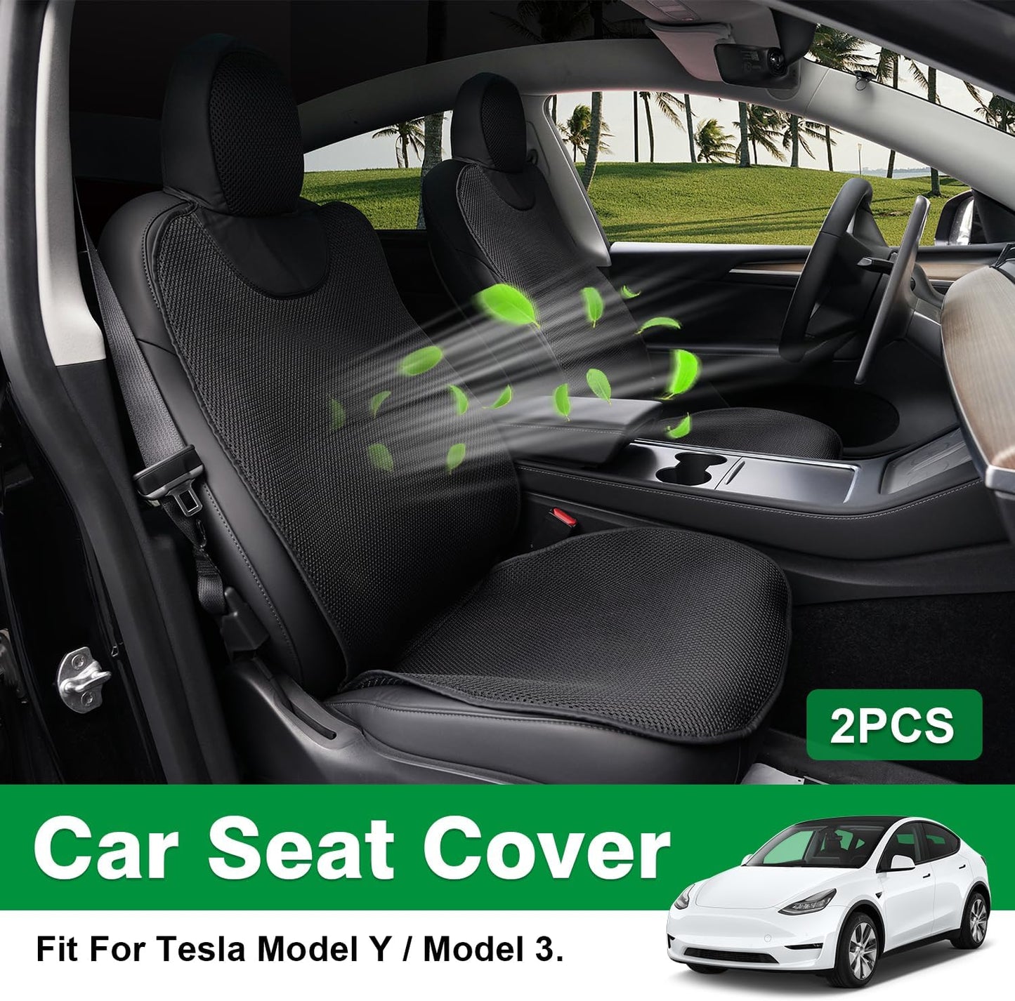 Shademax Car Seat Cover for Tesla Model 3 2017-2024/ Model Y 2020-2025 Accessories Front Car Seat Protector Breathable Comfortable Tesla Seat Cover Protector Black 2PCS