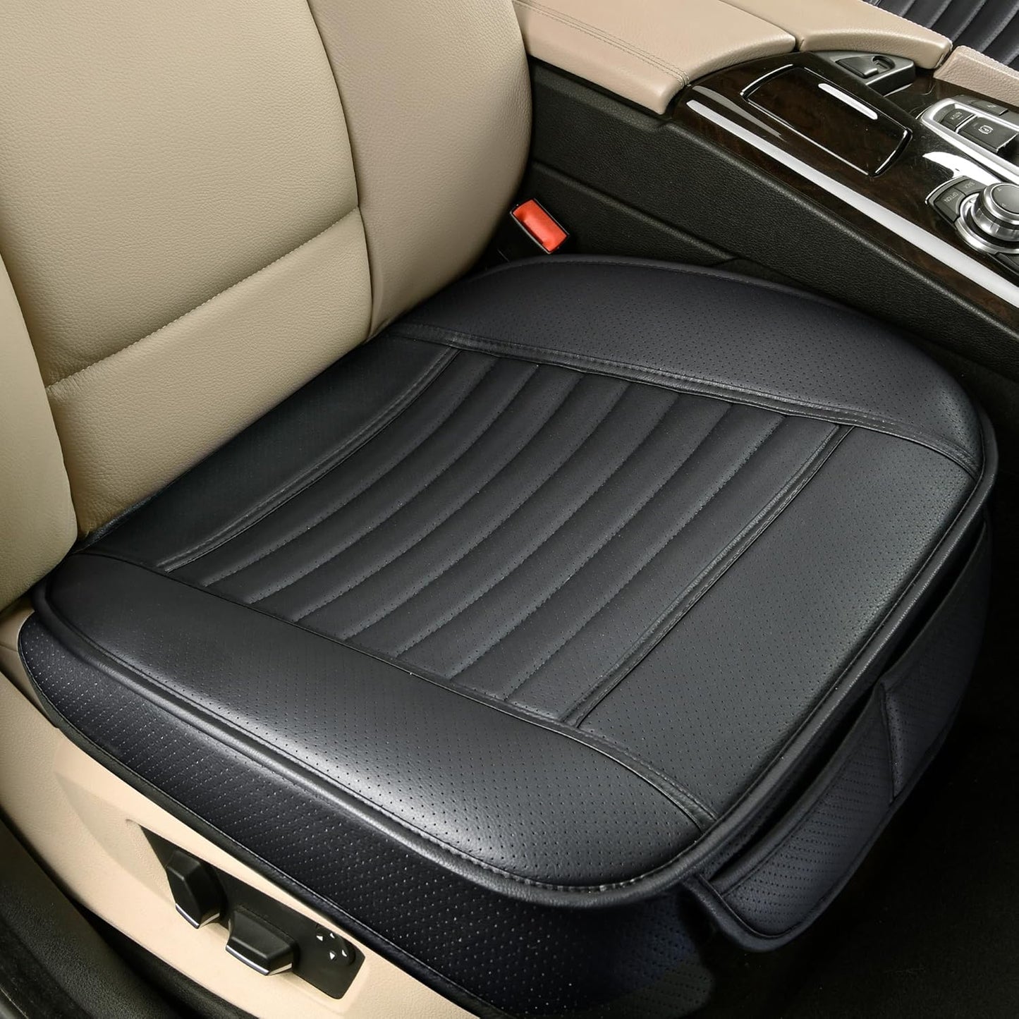 Sunny color 2pc Edge Wrapping Comfortable Car Front Seat Covers, Seat Protectors, Anti-Slip Bottom Seat Cushion Covers for Auto with PU Leather(Black)
