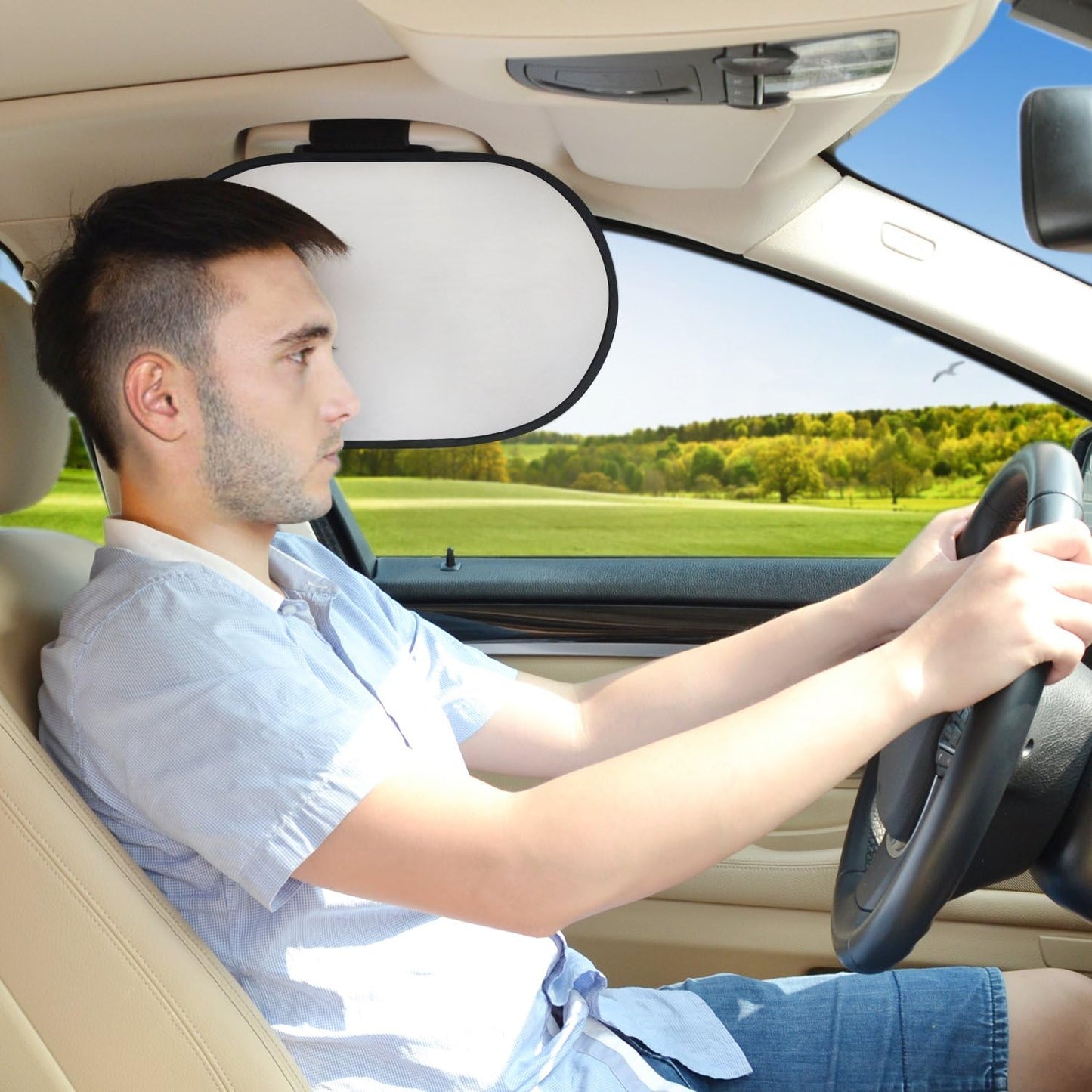 TFY Car Window Sunahde Car Interior Roof Handle Mounted Sun Blocker & Sunshade - Silver