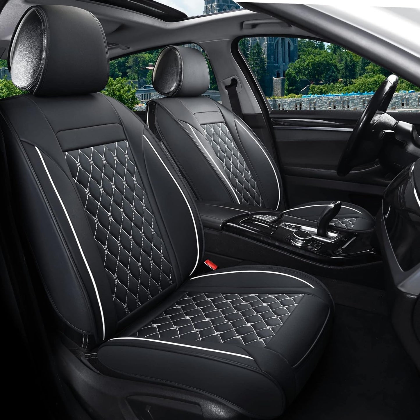 Vankerful Car Seat Covers Front Pair,Universal Fit for Most Cars,SUV,Sedans and Pick-up Trucks,Automotive Faux Leather Vehicle Cushion Covers(Front Pair,Black/Blue)