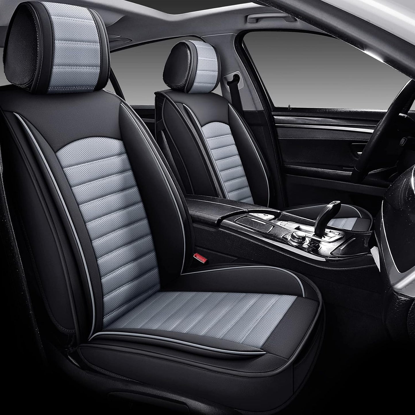 OMOKA AUTO Rear Car Seat Covers with Waterproof Leather,Vehicle Cushion Cover for Cars SUV Sedan Pick-up Truck Universal Fit Set for Most Cars (Black, Rear Seat)