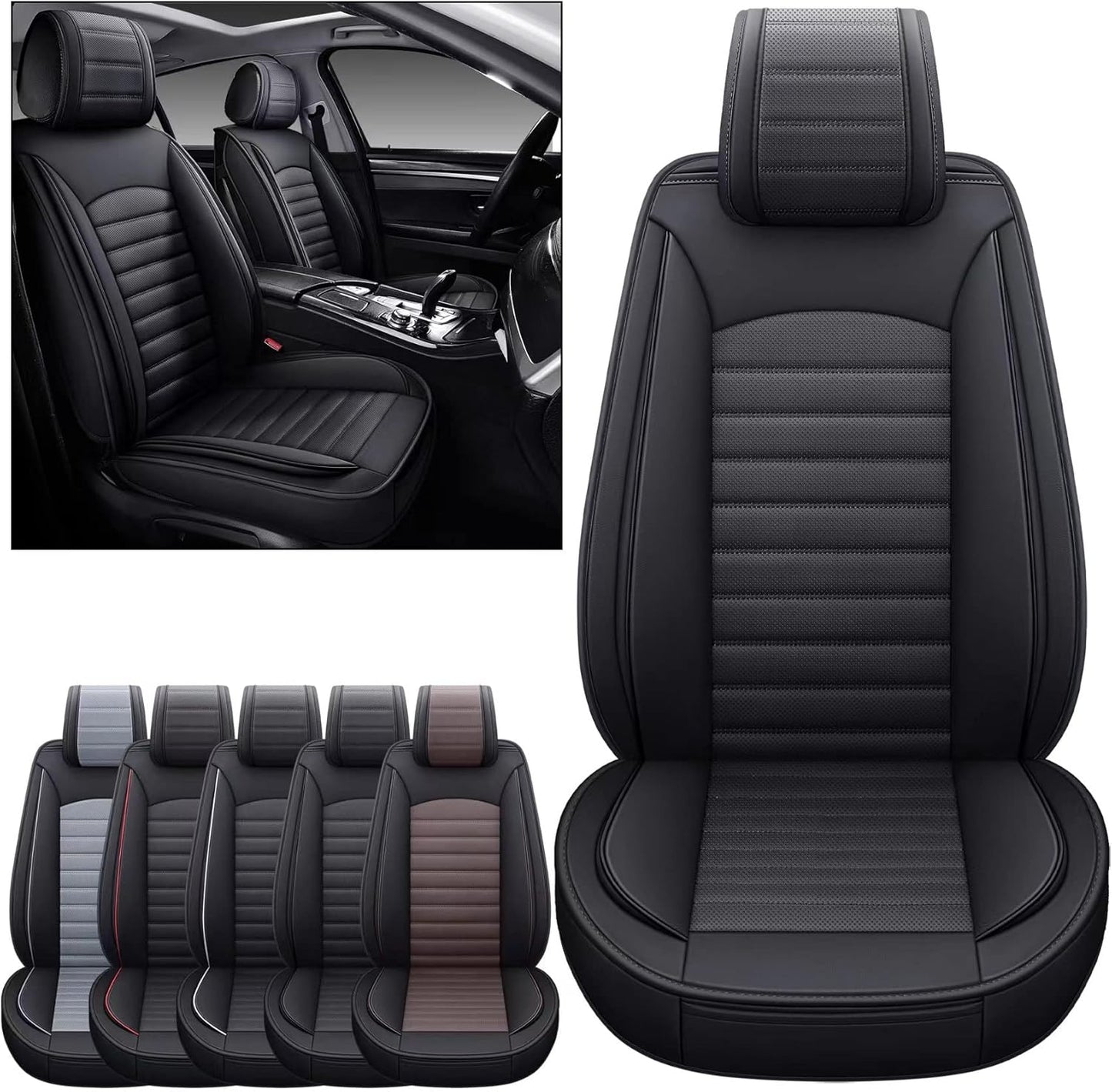 OMOKA AUTO Rear Car Seat Covers with Waterproof Leather,Vehicle Cushion Cover for Cars SUV Sedan Pick-up Truck Universal Fit Set for Most Cars (Black, Rear Seat)