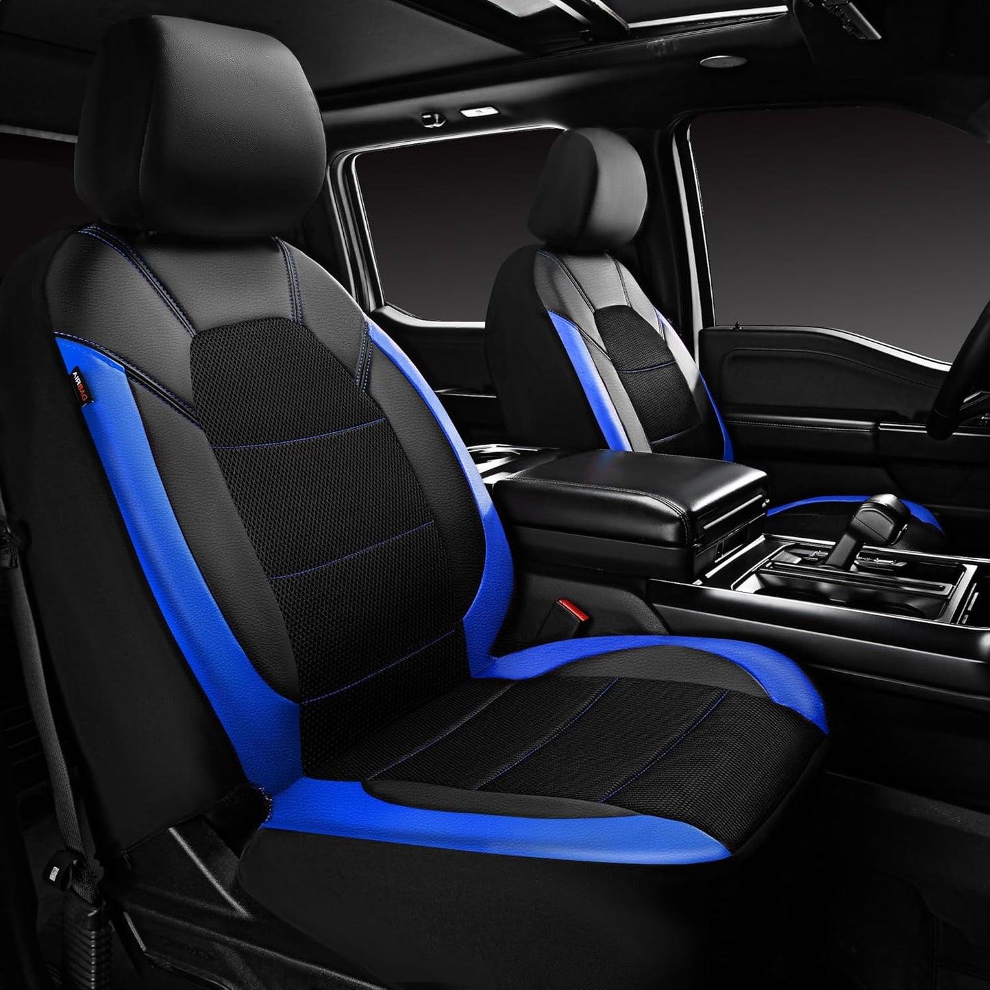 CAR PASS Leather Car Seat Covers Front Seats only, with Air Mesh Front Seat Covers Breathable, Cool Automotive Seat Covers 2 Pack, Universal Fit Most Cars,SUV,Truck,Van Airbag Compatible(Black Green)