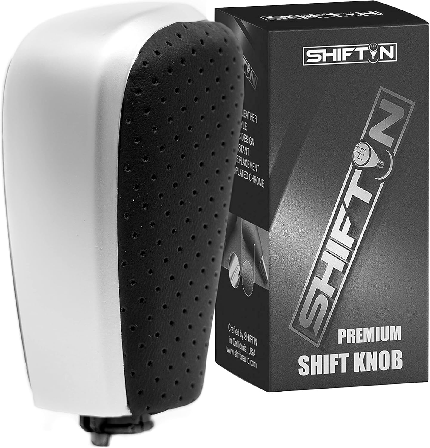 SHIFTIN Leather Wood Gear Shift Knob Stick Shifter for Toyota Land Cruiser Prado FJ-150 Lexus GX460 GX470 (Black Leather/Gray Silver)