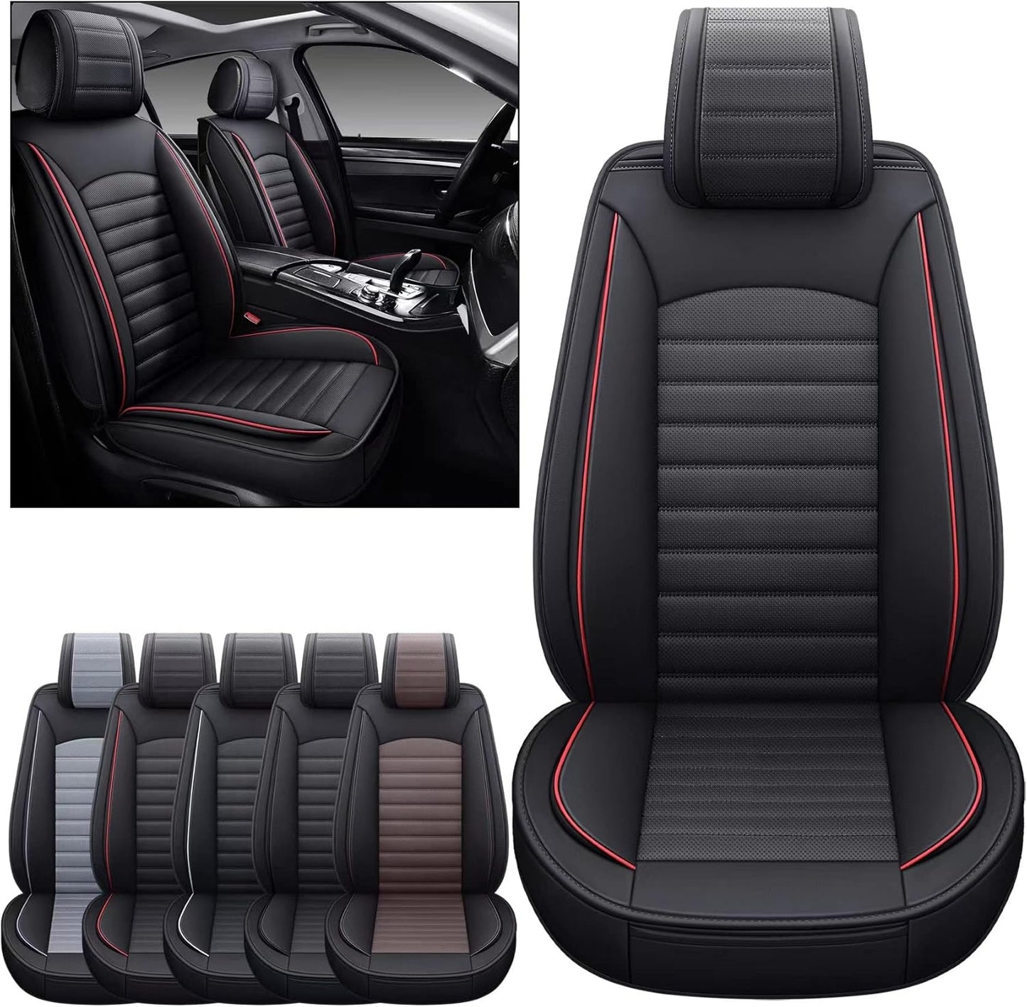 OMOKA AUTO Rear Car Seat Covers with Waterproof Leather,Vehicle Cushion Cover for Cars SUV Sedan Pick-up Truck Universal Fit Set for Most Cars (Black, Rear Seat)