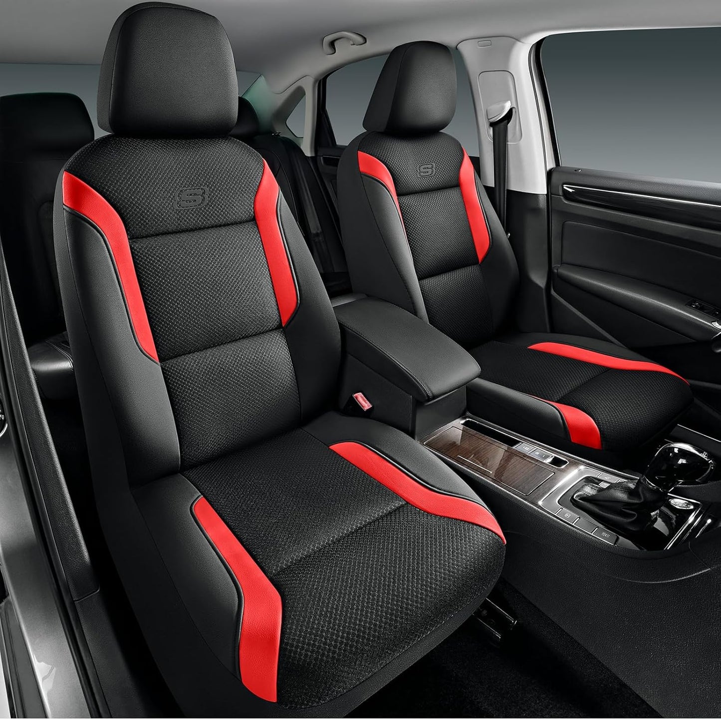 Skechers Memory Foam Car Seat Covers, Air Cool Mesh Thick Seat Covers, Slip-ins Front Seat Cover, Airbag Compatible, Automotive Comfort & Protection for Most Cars,Vans,Trucks, SUVs,Red