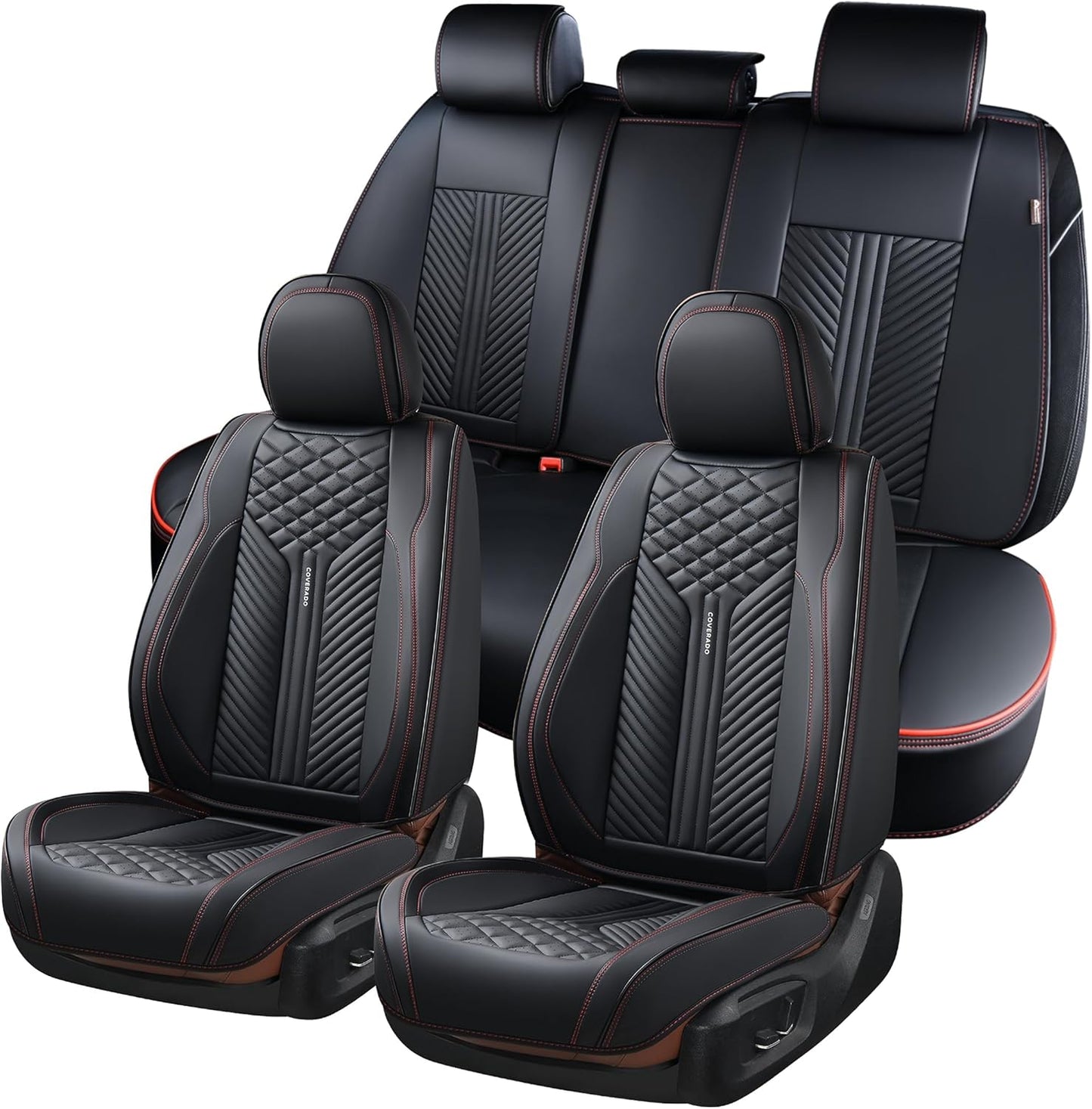 Coverado Car Seat Cover, Front Seat Cover, 2PCS Car Seat Protector, Seat Covers for Cars, Breathable Faux Leather Car Seat Cushion, Car Seat Protector, Red Car Seat Covers Winter Fit for Most Vehicles
