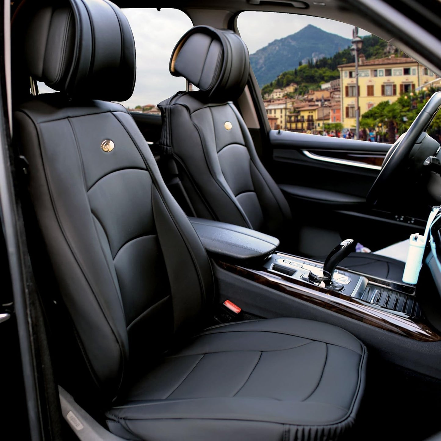 FH Group Front Set Faux Leather Car Seat Cushions - Seat Covers for Low Back Seat, Universal Fit, Airbag Compatible Seat Cover for SUV, Sedan, Black
