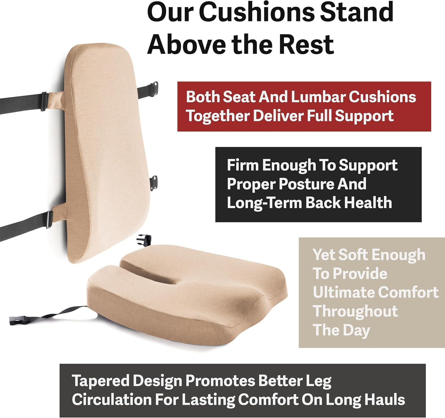 Elmara Truck Driver Seat Cushion & Back Support (2-Piece Set) – Semi Truck Seat Cushion for Back Pain, Seat Cushion for Truck Driver, Truck Driver Accessories, 18 Wheeler Truck Accessories (Cream)