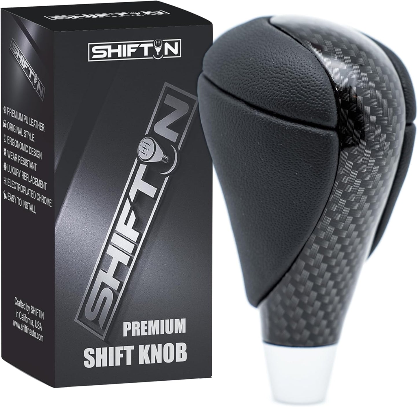 SHIFTIN Carbon Fiber Pattern Gear Shift Knob for Lexus ES300h ES350 GS300 GS350 GS430 GS460 IS250 IS300 LS460 LS600h RX350 RX450h (Punched Black Leather/Carbon Fiber Pattern)