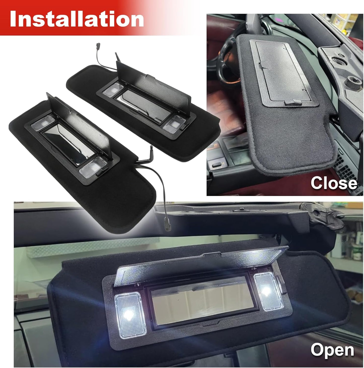 Sun Visors Sunshades W/Vanity Mirror & LED Light for 1984-1996 Corvette C4