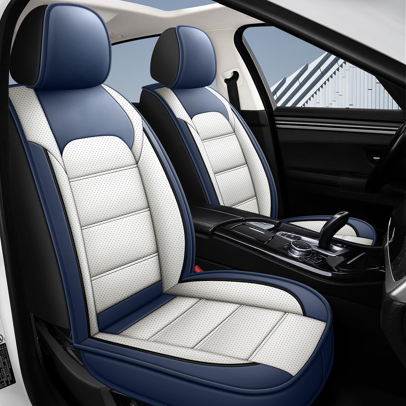 QUYDDC Car Seat Covers Full Set 3D Foam Back Support, 2 Front Seats Universal Fit for Most Trucks,Sedan and SUVs, Waterproof PU Leather Super Breathable, Storage Bags, All Season, Red +White