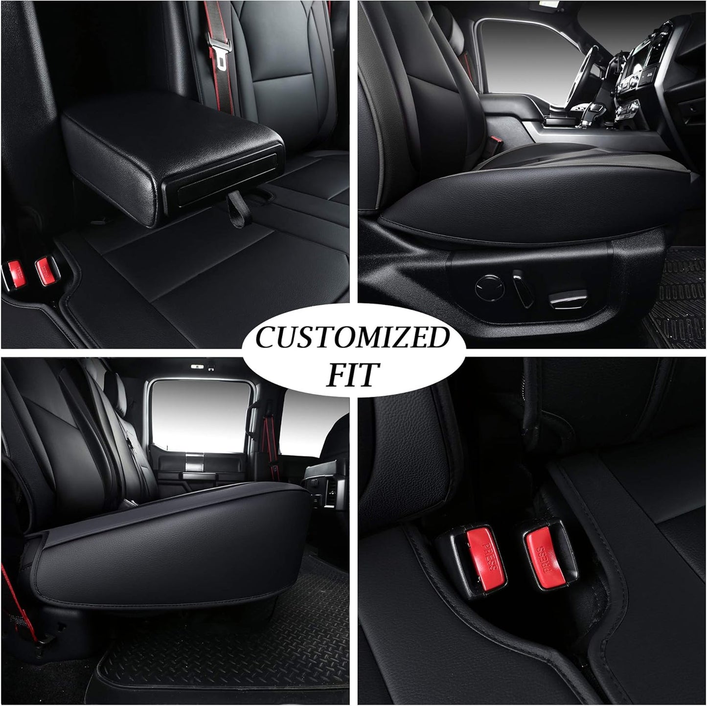 Coverado Front 3 Pieces, Waterproof Leatherette Truck Seat Protectors Custom Fit Front Seat, Compatible with Ford F-150 2015-2022 & F-250 F-350 F-450 2017-2022 SuperCab SuperCrew CrewCab, Black