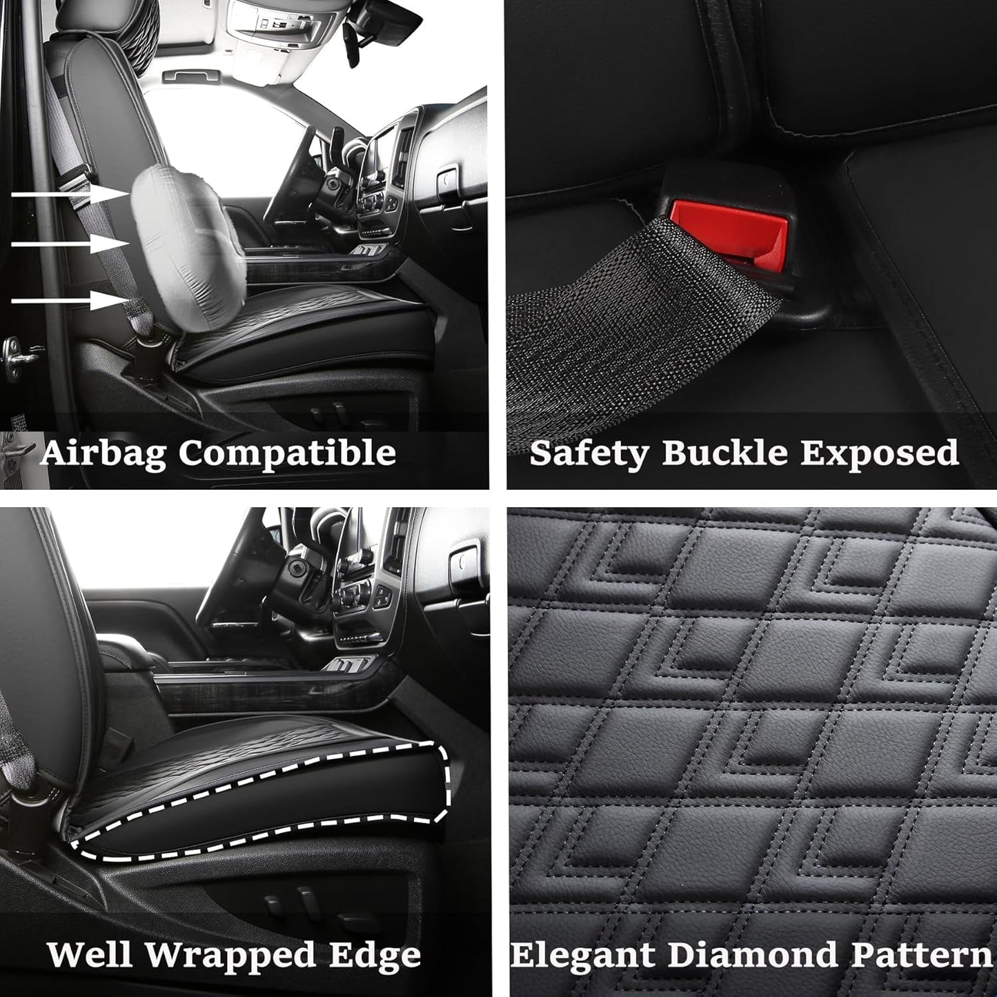JOJOBAY Chevy Silverado Seat Covers,Leather Seat Covers for GMC Sierra,Custom Fit 2007-2025 1500 2500HD 3500HD Crew Double Extended Regular Cab,LT LZT RST Trail Boss(Front Pair,Black)