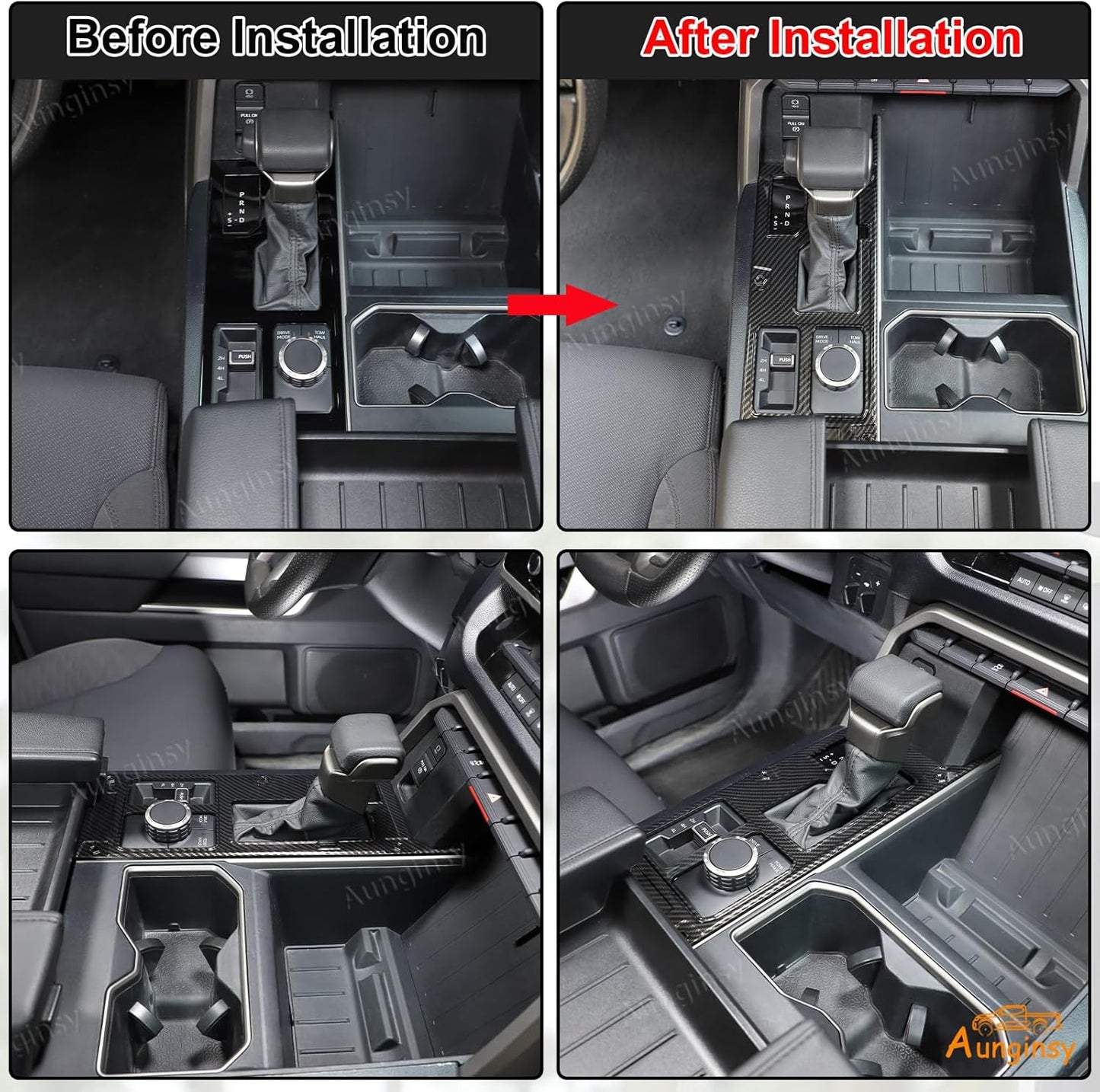 Aunginsy Central Control Gear Shift Panel Trim Cover Compatible with Toyota Tundra/Sequoia 2022-2024 Car Gear Shifter Console Anti-Scratch Panel Frame Protect Sticker with 4WD Accessories(Mech Style)