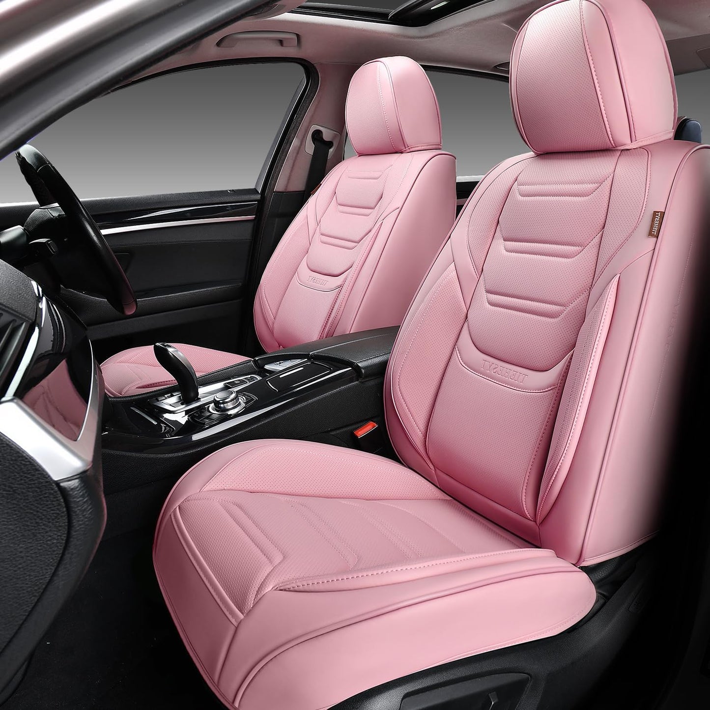 TIEHESYT Car Seat Covers Full Set, Breathable Leather Automotive Front and Rear Seat Covers, Car Seat Protectors Full Set, Compatible with Most Vehicles, SUV (Brown, Front Pair)