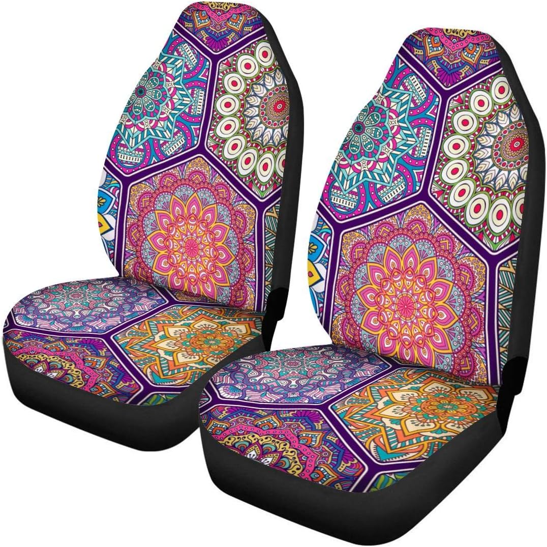 TOADDMOS Bohemian Colorful Mandala Patchwork Car Seat Covers Bucket Front Seats Protector,Universal Fit Cars,Sedan,SUV