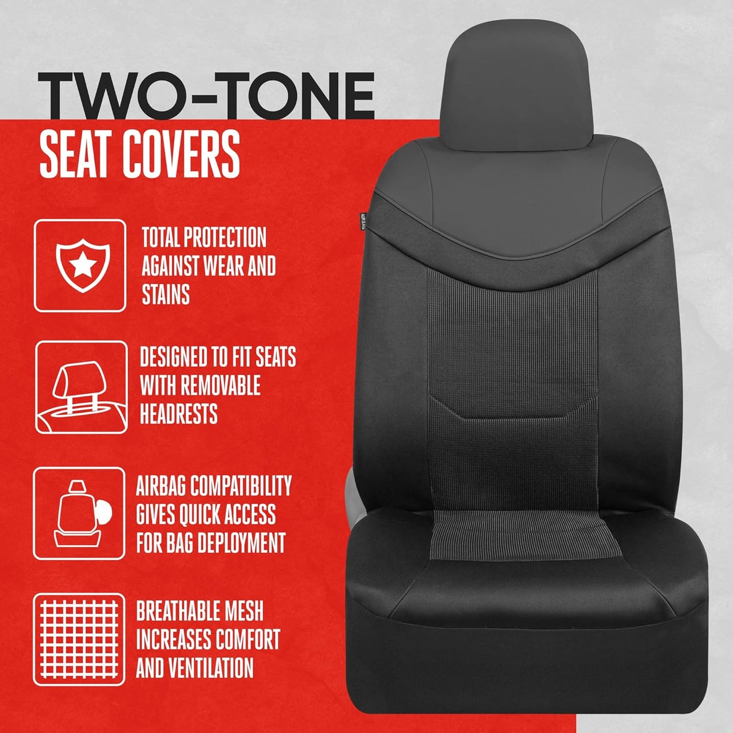 BDK Auto MTSC-2294-CC: Motor Trend Two-Tone Seat Cover/Charcoal