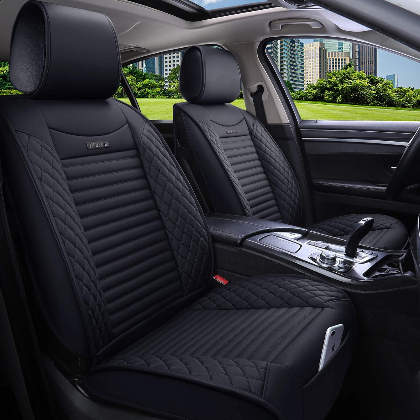 Aierxuan Driver Seat Covers Waterproof Leather Universal Fit for Nissan Rogue Murano Maxima Pathfinder Kia Soul Forte Sorento Optima Honda Hyundai Buick Mazda Jetta Passat (2PCS Front/Black-Red)