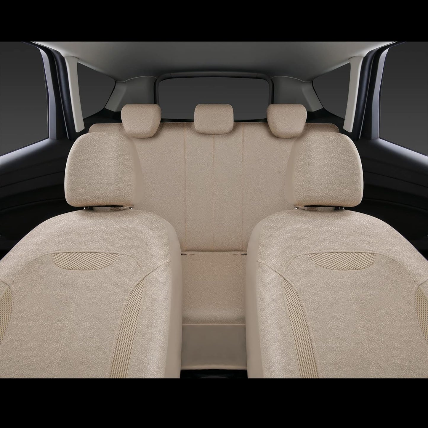 CAR PASS 3D Air Mesh in Cloth Leather Grain Breathable Seat Covers Full Set, 3zipper Rear Bench Armrest Airbag Sports, Universal Fit 95% Car,SUV,Truck,Sedan,Van, Beige (zt-0070-BE1FP-FPLB5WD22W)