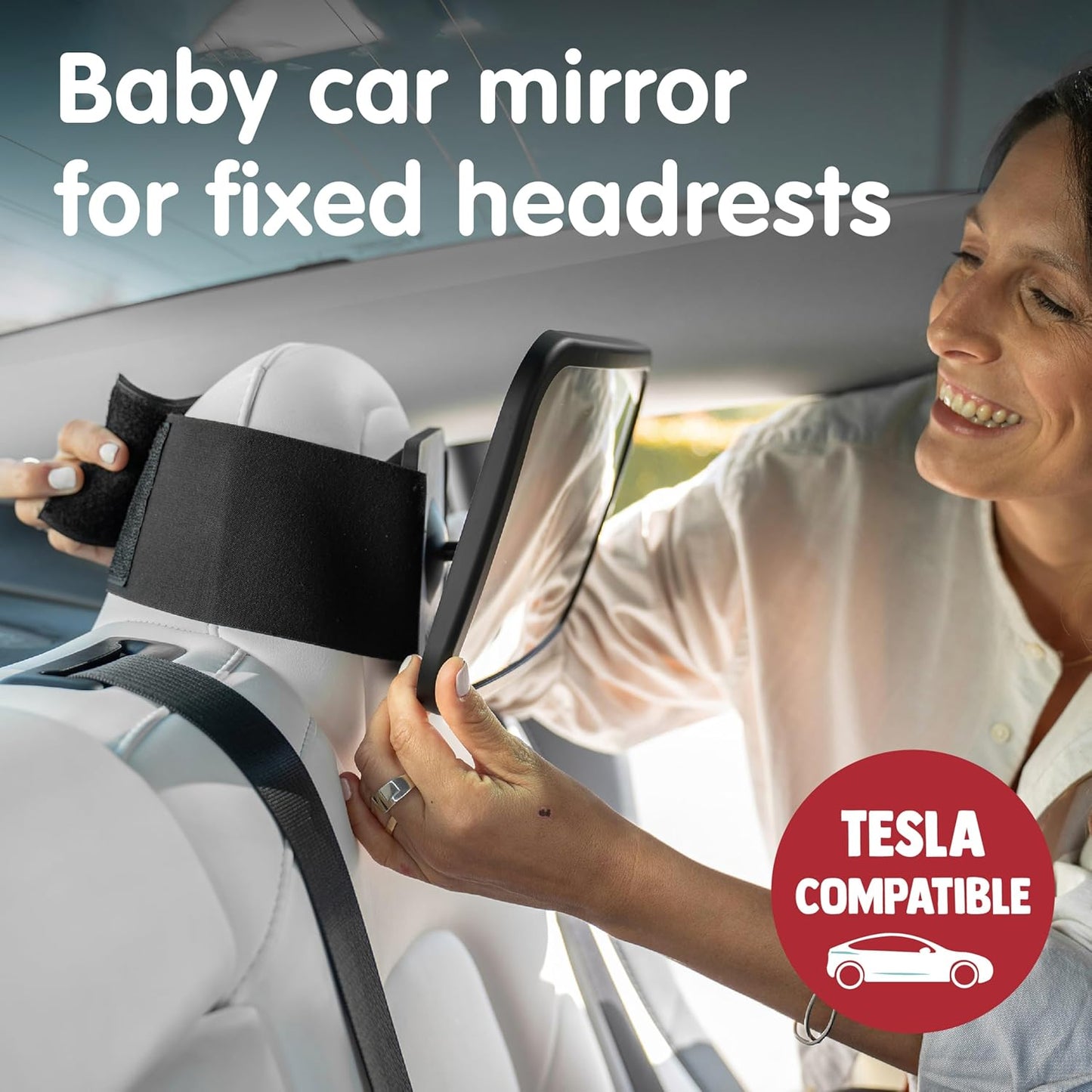 Onco Fixed Headrest Car Mirror - Tesla-Compatible, 100% Shatterproof & Shake-Proof for Baby Rear Facing, Adjustable Seat Mirror for Car Journeys