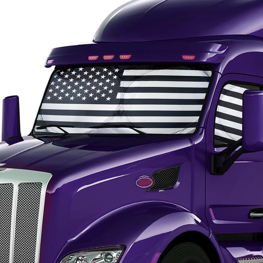 EcoNour Semi Truck Patriotic Flag Printed Sun Shade for Windshield and Side Windows | 240T Windshield Sunshade to Block UV/Sun Heat Rays | Best for Semi, Commercial & Big Rig Truck