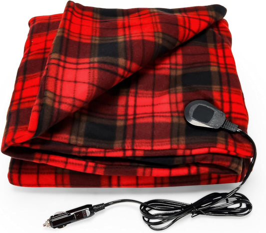 Heated Blanket, 12Volt, 59" x 43", Red/Black Plaid