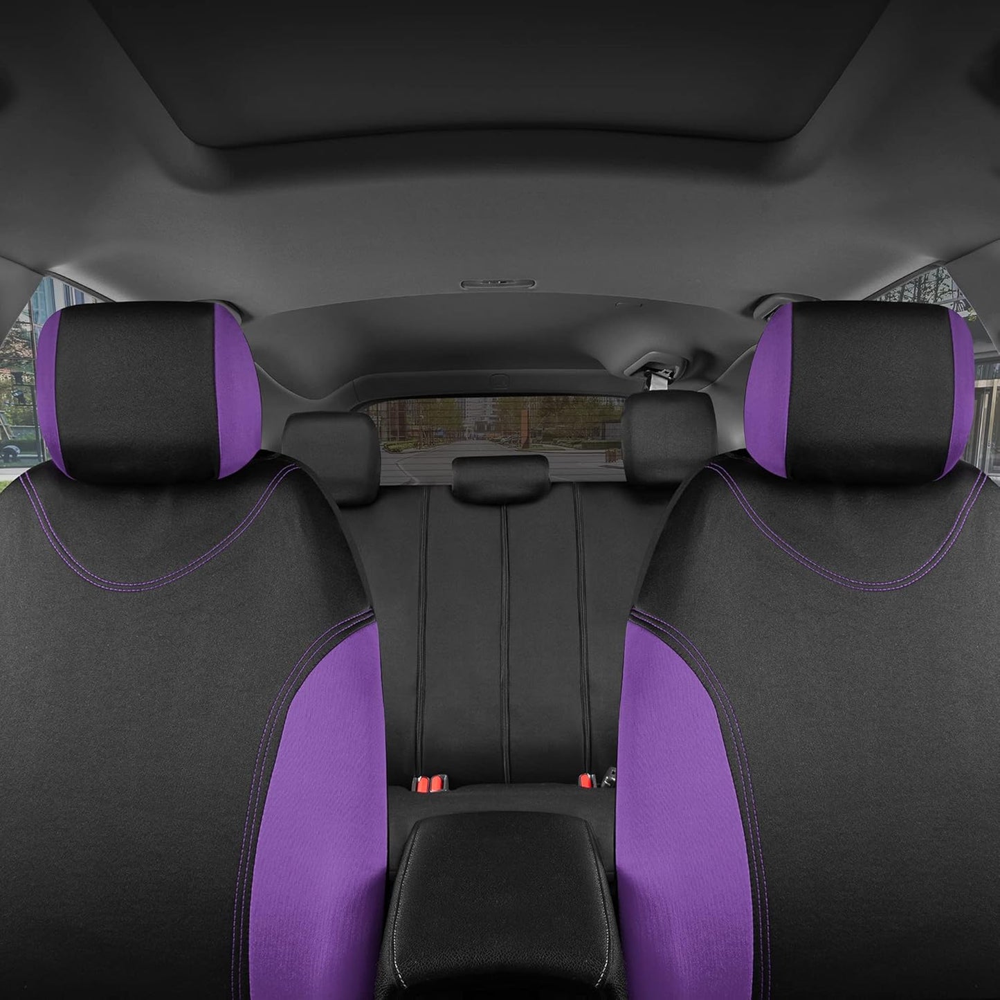 BDK UltraSleek Purple Seat Covers for Cars, Two-Tone Front Seat Covers with Matching Back Car Seat Cover, Made to Fit Most Auto Truck Van SUV, Interior Car Accessories, Full Set