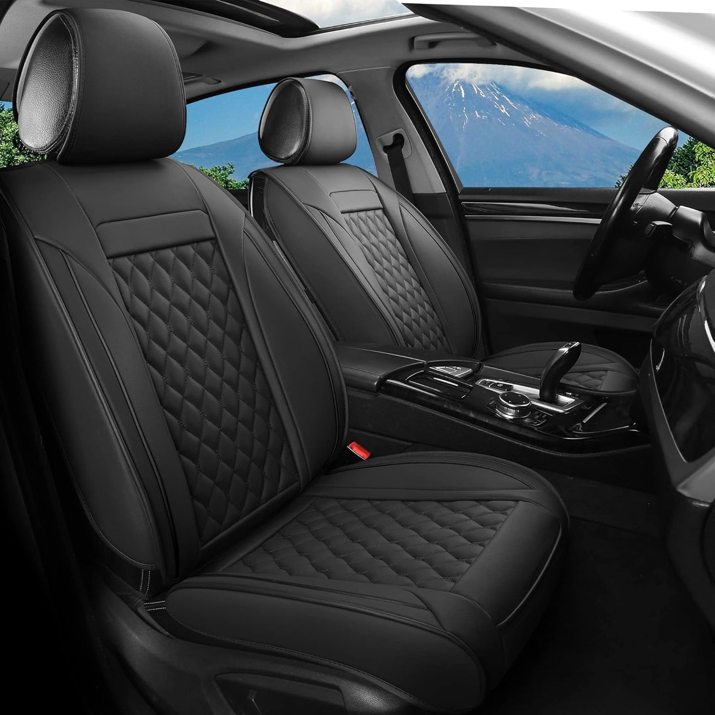 Vankerful Car Seat Covers Front Pair,Universal Fit for Most Cars,SUV,Sedans and Pick-up Trucks,Automotive Faux Leather Vehicle Cushion Covers(Front Pair,Black/Blue)