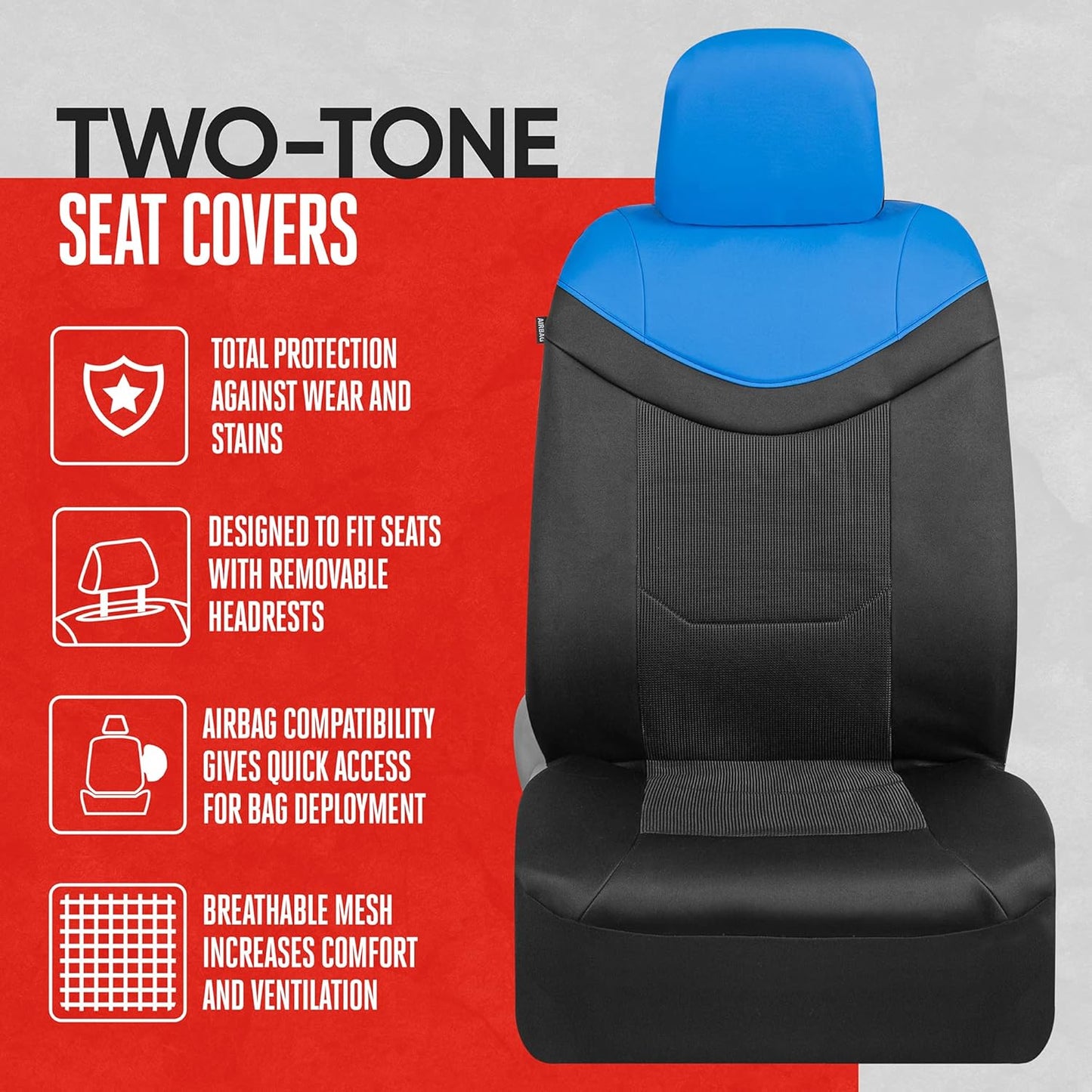 BDK Auto MTSC-2294-BL: Motor Trend Two-Tone Seat Cover/Blue
