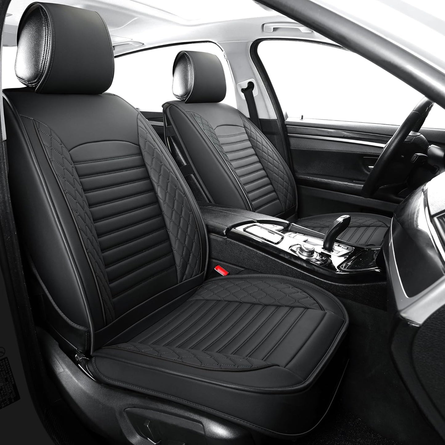 Vankerful Leather Seat Covers for Cars,Car Seat Covers Front Seats Only,Automotive Seat Covers for Trucks,SUV,Leatherette,Universal Fit，Vehicles Seats Cushions(Front Pair,Black)