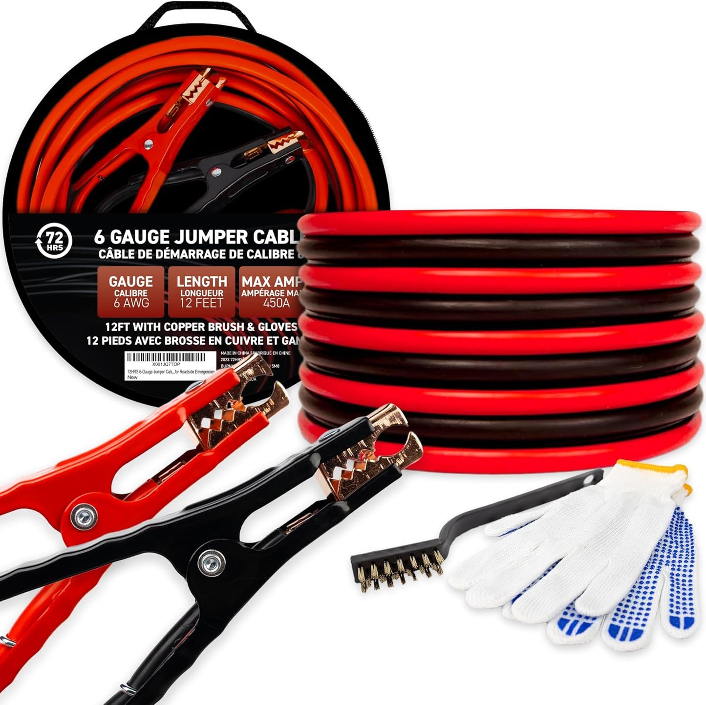 72HRS Jumper Cables, Booster Cable, Jumper Battery Cables for Roadside Emergencies (25 Feet (Pack of 10), 0-Gauge)
