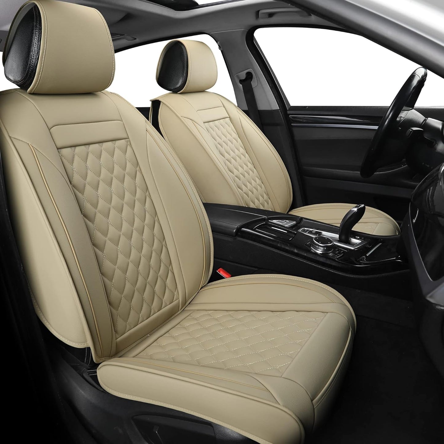 Vankerful Car Seat Covers for Driver and Passenger Seat,Universal Fit for Most Cars,SUV,Sedans and Pick-up Trucks (Beige)