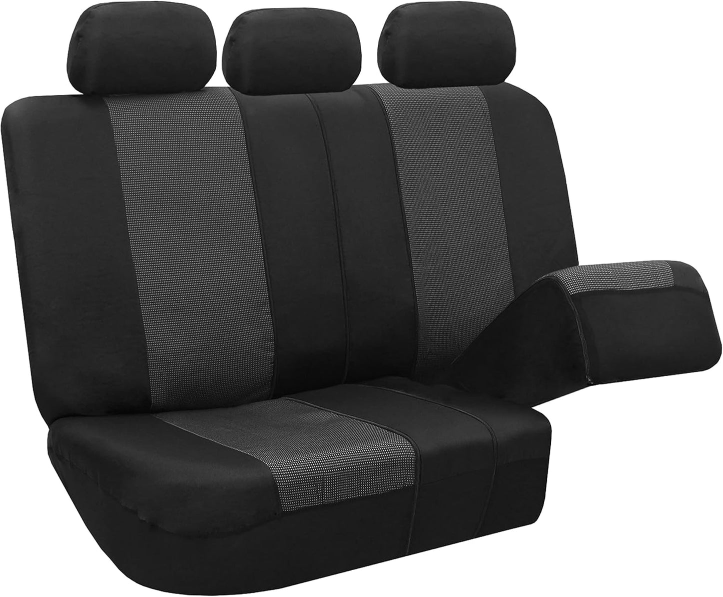 FH-FB064115 Cross Weave Fabric Seat Covers Airbag Compatible & Rear Split Bench Gray/Black