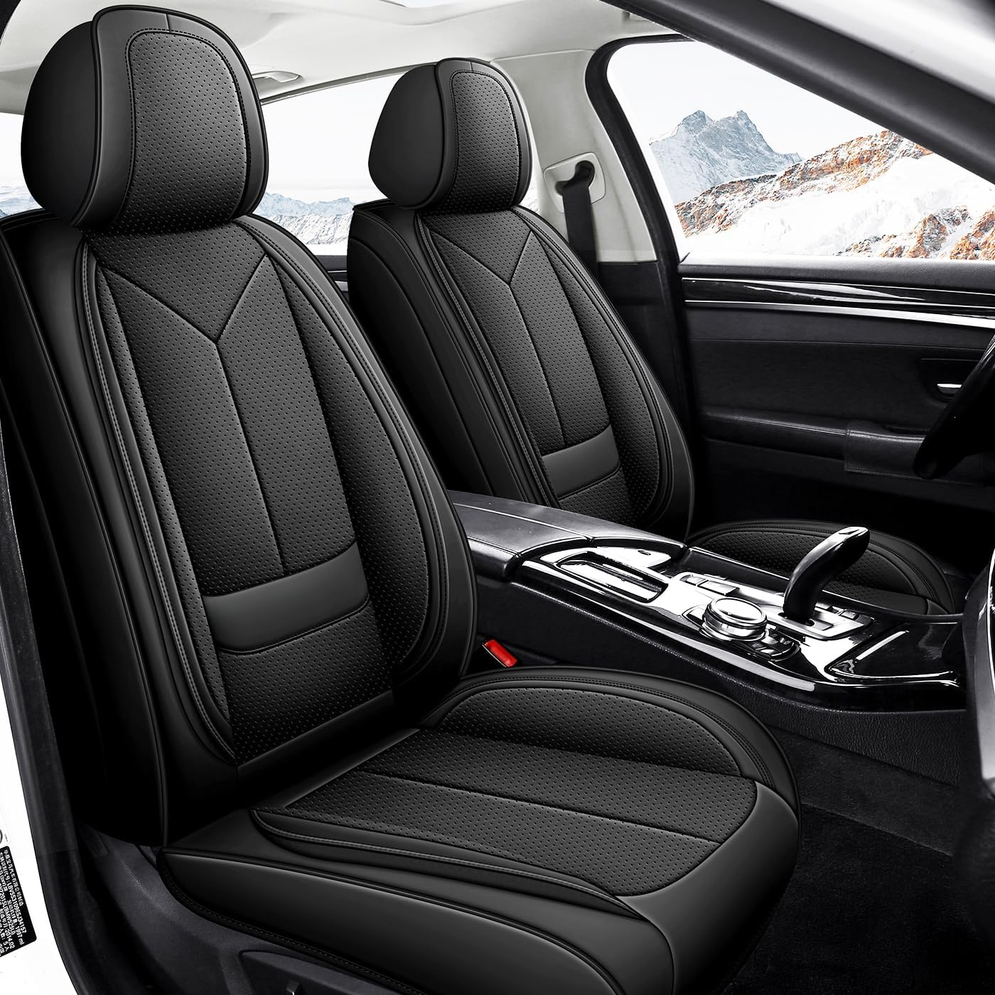 QUYDDC Car Seat Covers Full Set 3D Foam Back Support, 2 Front Seats Universal Fit for Most Trucks,Sedan and SUVs, Waterproof PU Leather Super Breathable, Storage Bags, All Season, Red +White