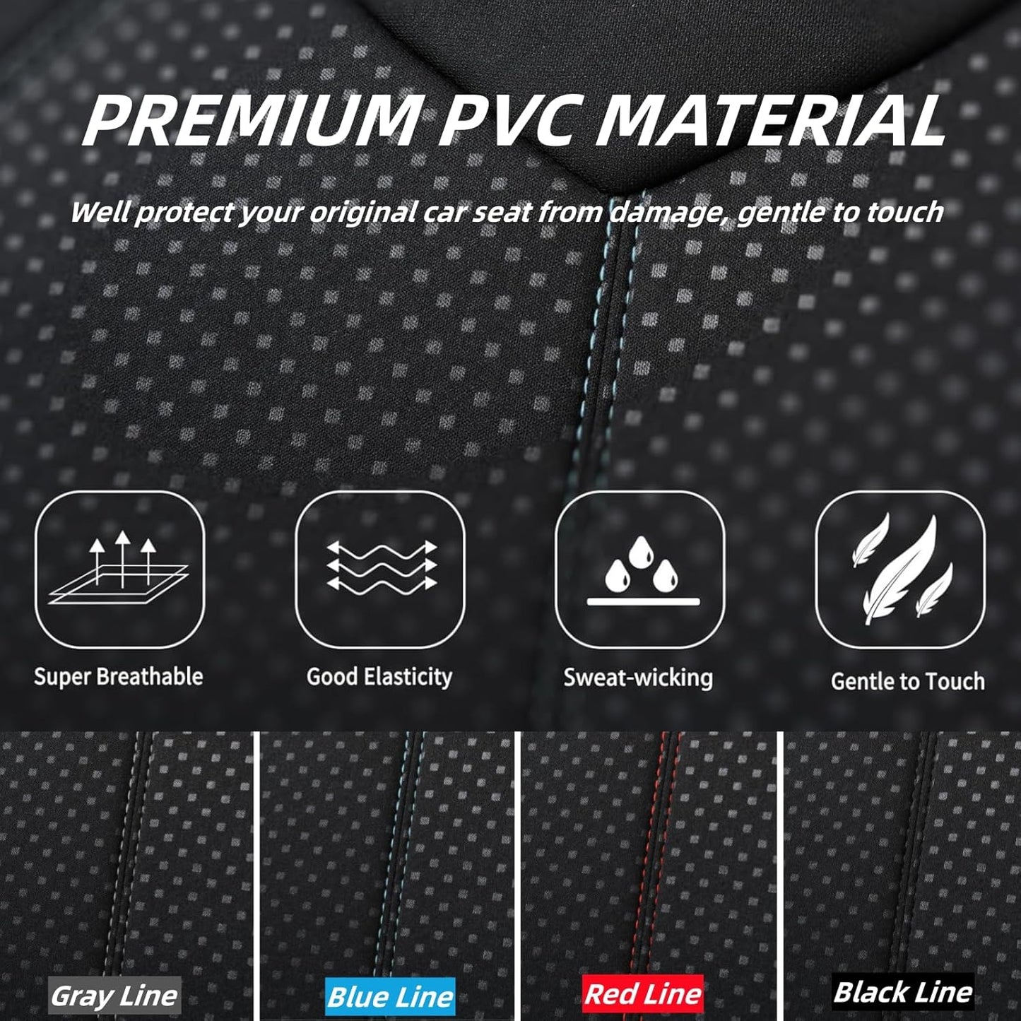Coverado Front Car Seat Covers, Seat Covers for Cars 6 PCS, Universal PVC Car Seat Protectors, Auto Seat Cushions for Front, Waterproof Seat Covers Car Accessories for Most Vehicles-Black& Blue Line