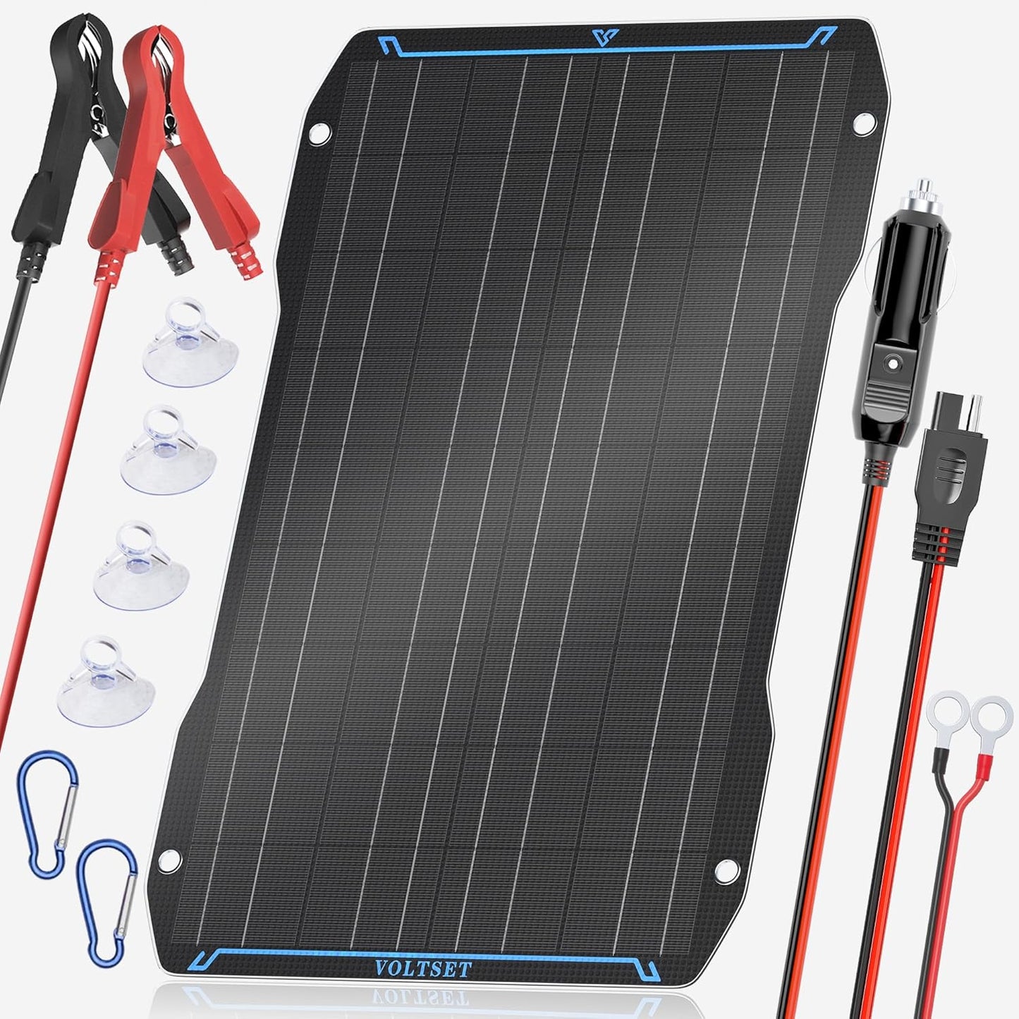 Voltset 30W 12V Flexible Solar Panel Battery Charger, Portable Waterproof Power Trickle Battery Charger & Maintainer Pro for Car Boat Automotive RV with Cigarette Lighter Plug & Alligator Clip