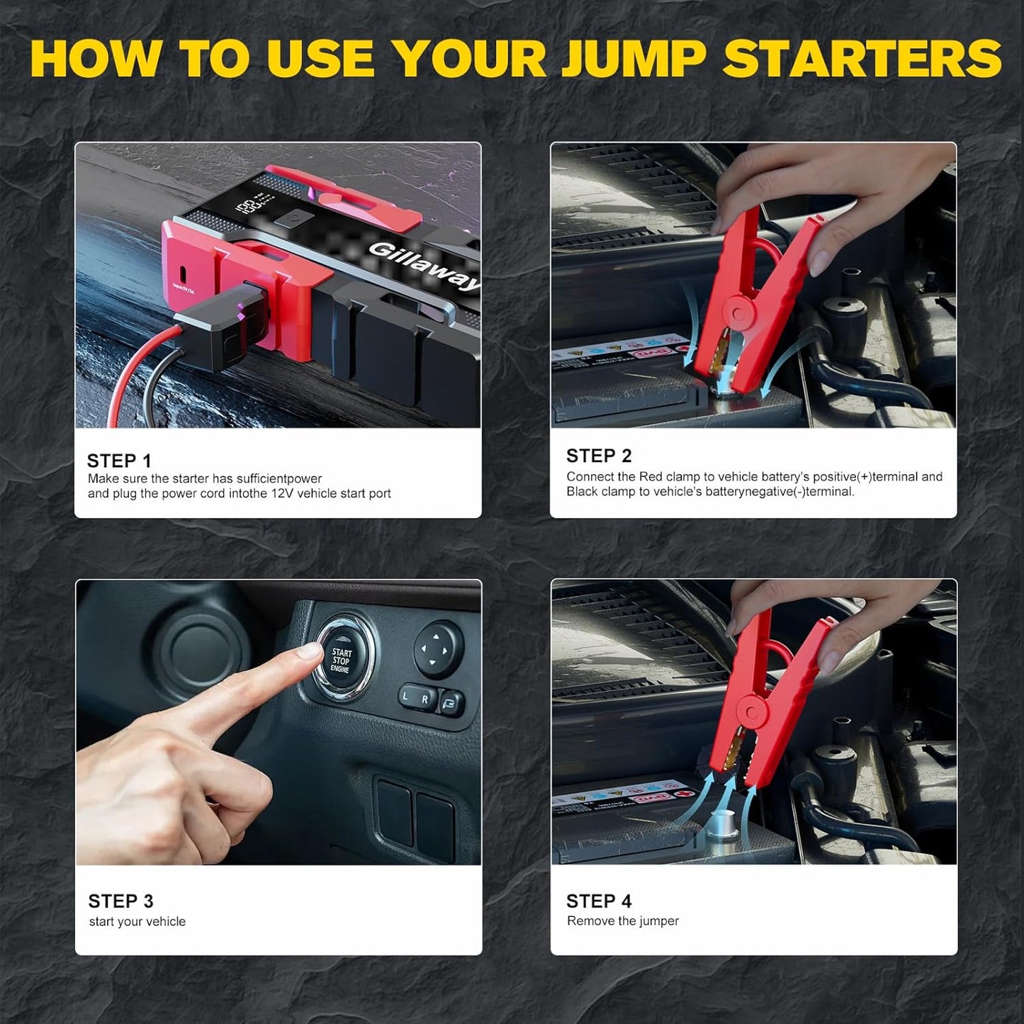 001B 4000A Car Jump Starter Battery Pack 12V Car Battery Charger, Jump Box with USB 3.0 Power Bank (up to 9.0L Gas and 7.0L Diesel Engine),