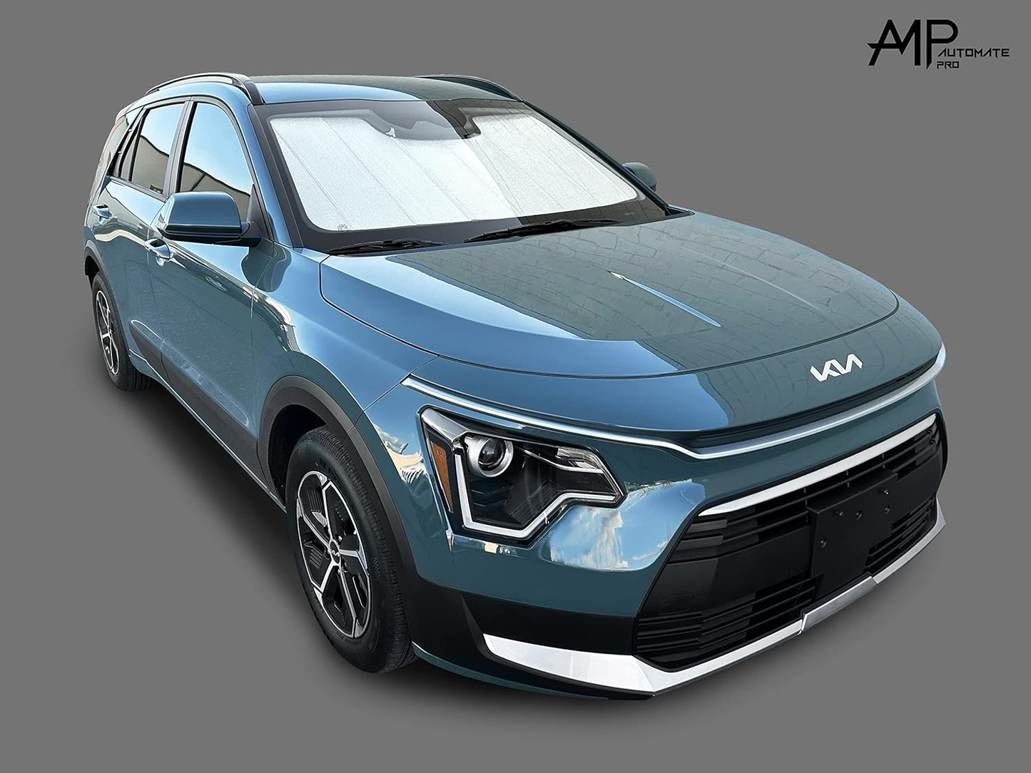 AutoMate Pro Custom Fit Windshield Foldable Sunshade for 2023 2024 Kia Niro, Plug-in Hybrid, Hybrid, EV, SUV, Compact Sun Shade Block UV Rays Visor Protector Folding Dual-Purpose (MADE in USA)