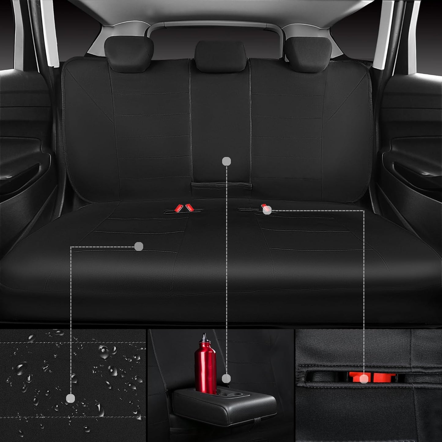 CAR PASS Neoprene Waterproof Seat Covers, Universal Fit Black Full Sets, Protective Interior Covers for Auto SUV, Vans, Sedans, Trucks
