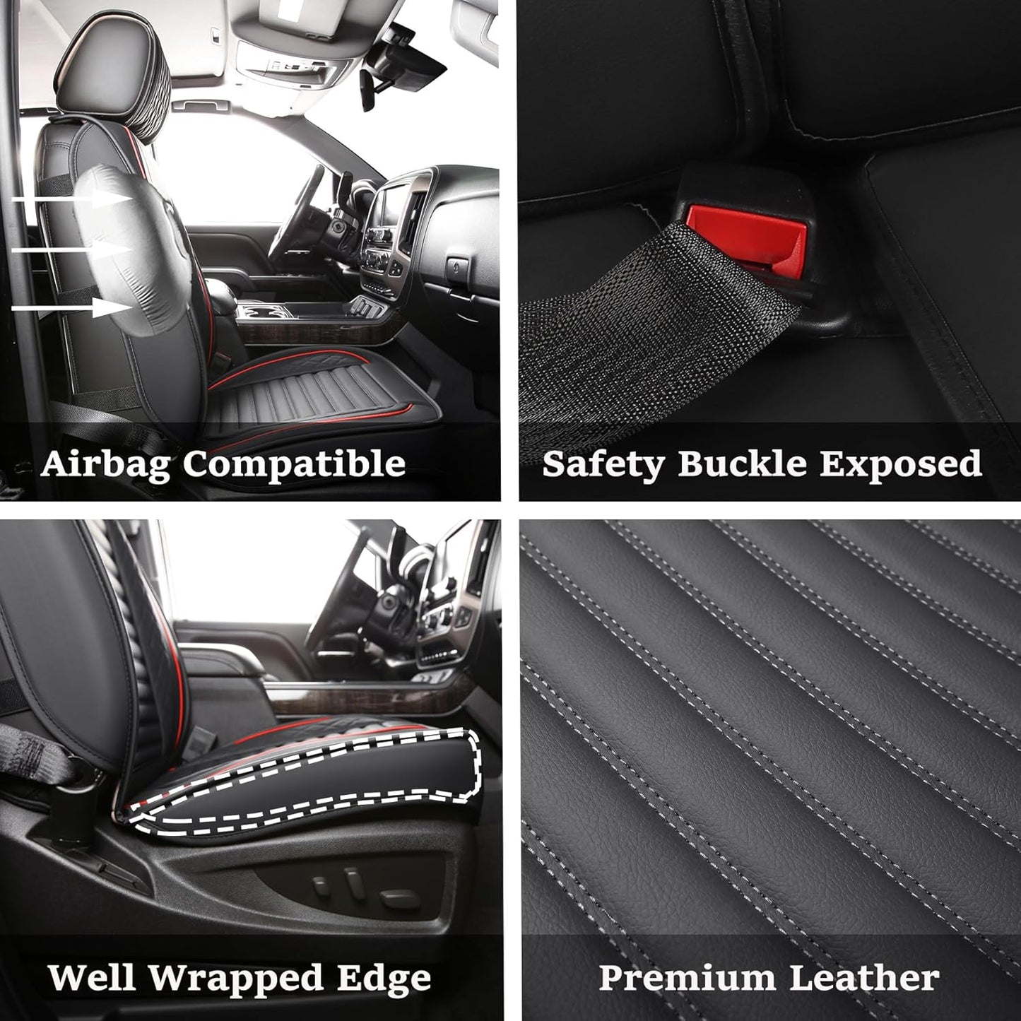 JOJOBAY Chevy Silverado Seat Covers,GMC Sierra Seat Covers,Custom Fit 2007-2024 1500 2500HD 3500HD Crew Double Extended Regular Cab,LT LZT RST Trail Boss(Front Pair,Black Red)