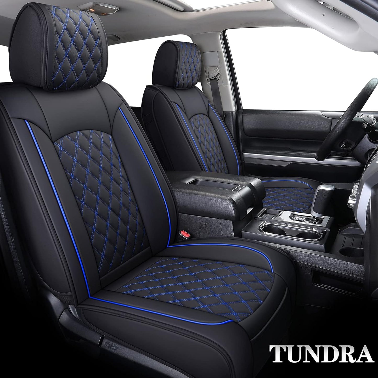 YIERTAI Seat Covers Compatible with 2008-2022 2023 2024 2025 Toyota Tundra Crewmax Double Extended Cab Regular Cab Pickup Waterproof Leather(2 PCS Front/Black-White)