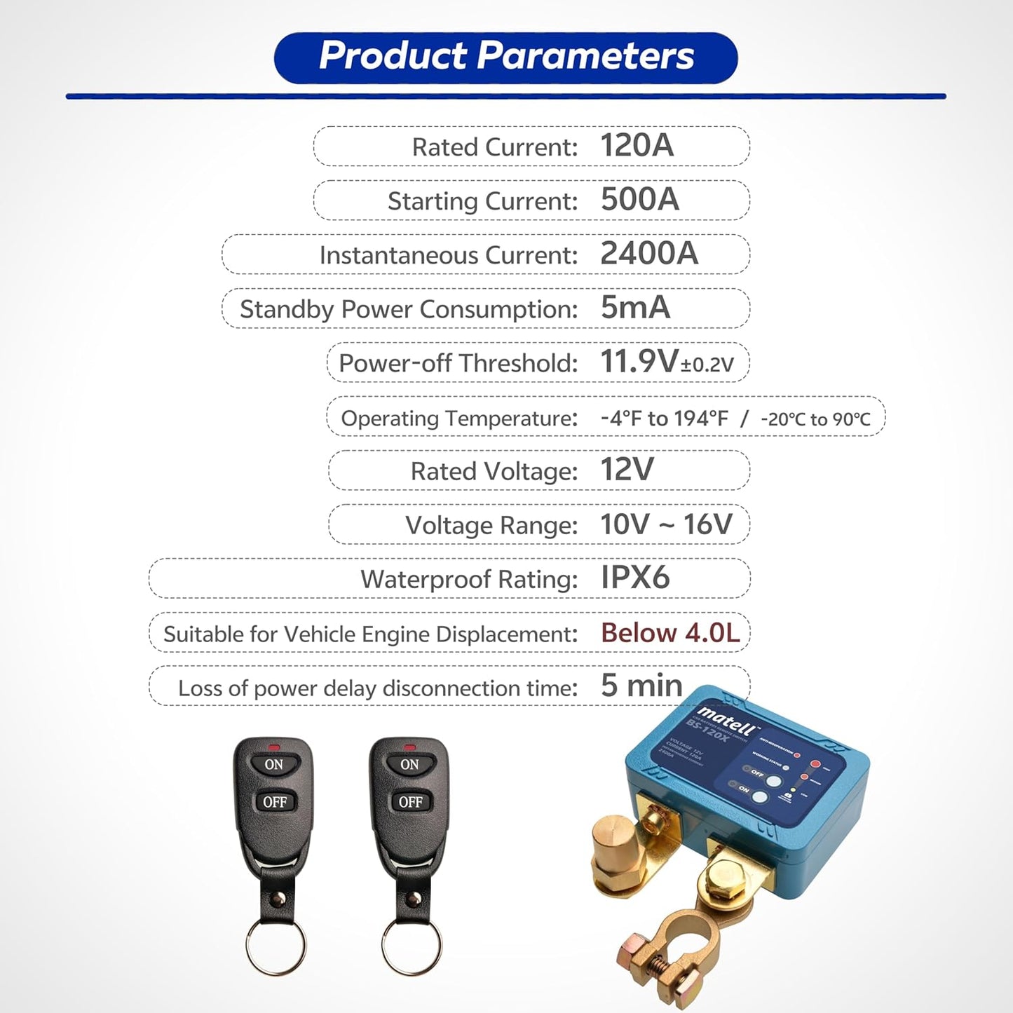 matell DC 12V Remote Battery Disconnect Switch Smart Voltage Control Battery Kill Switch for Car Anti Theft Battery Shut Off Switch