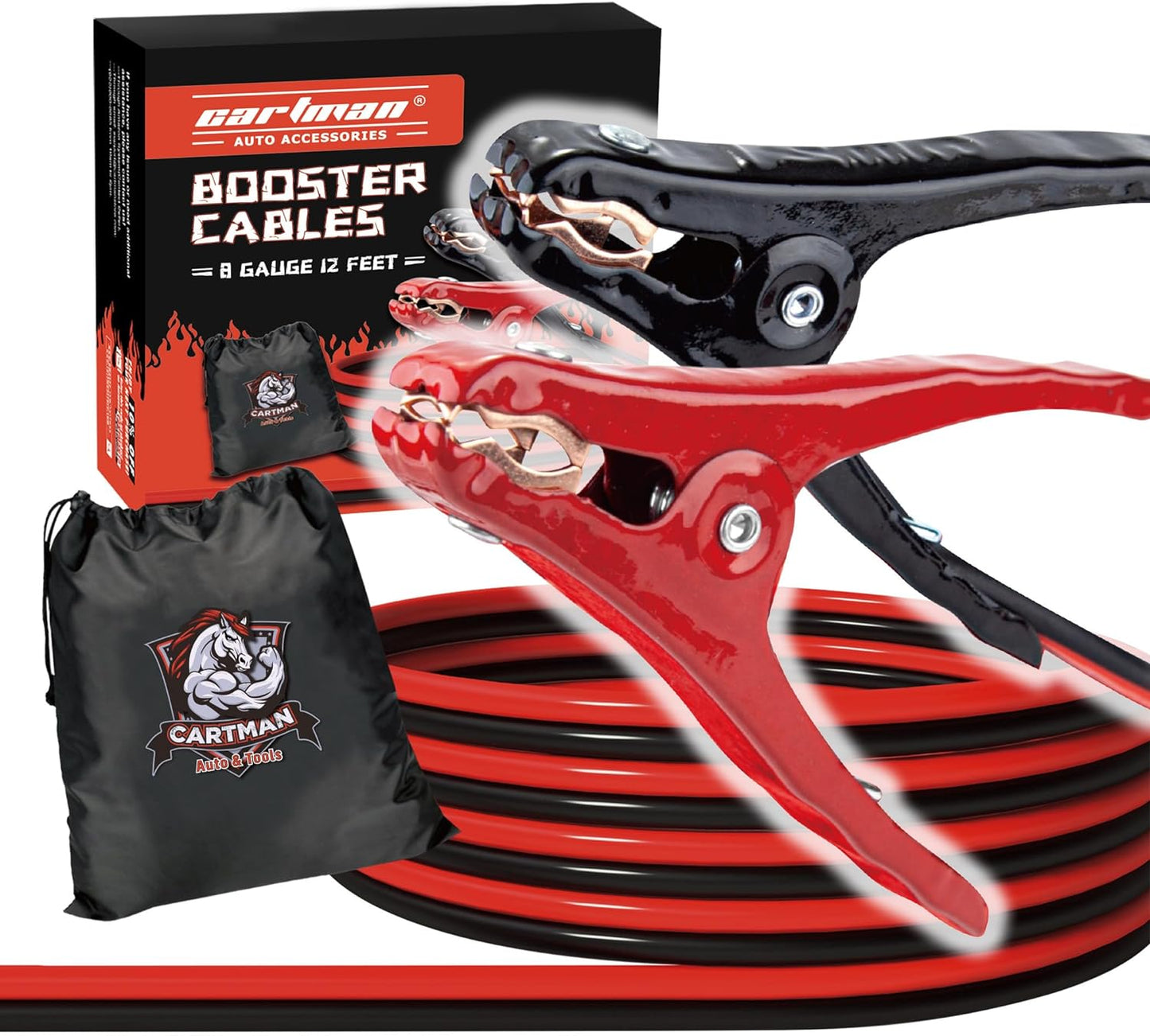 CARTMAN 1 Gauge 20 Feet Jumper Cables 800AMP Heavy Duty Booster Cables with Carry Bag
