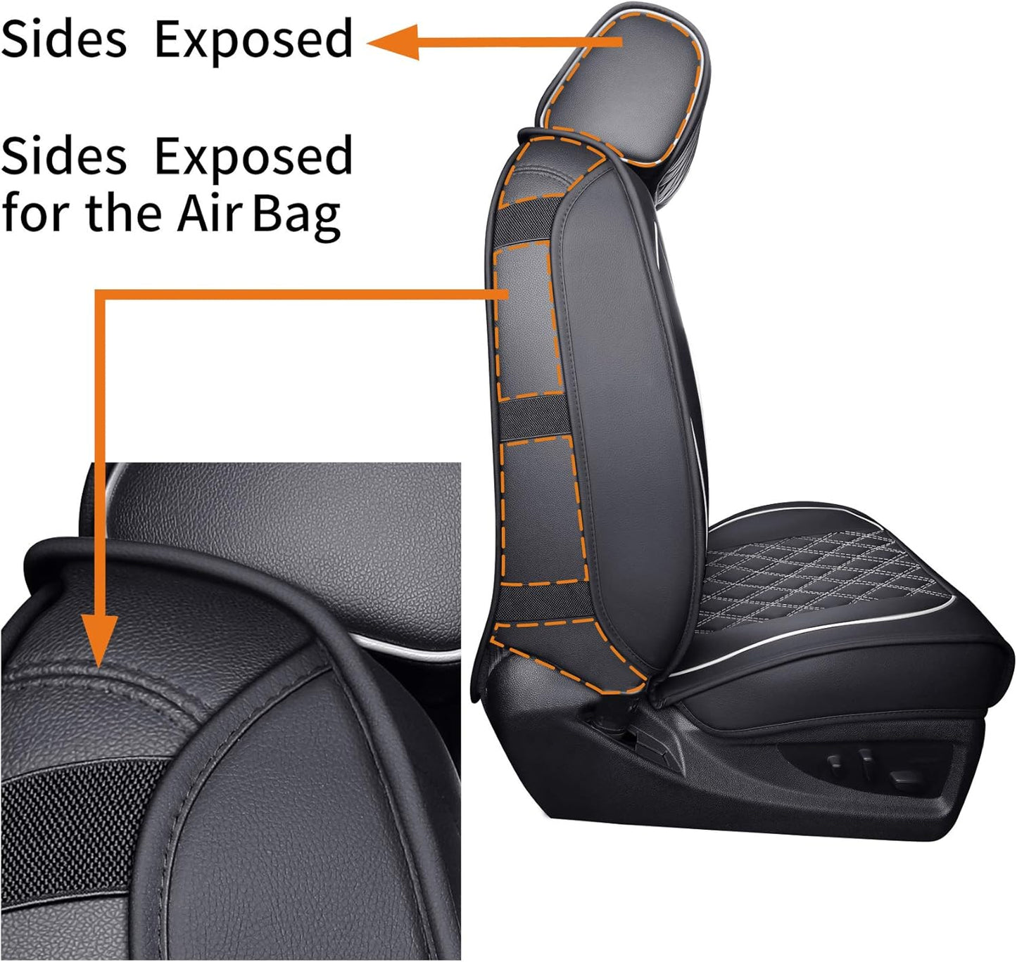 Aierxuan Chevy Silverado GMC Sierra Seat Covers Custom Fit 2007-2025 1500 2500HD 3500HD Crew Double Extended Cab Waterproof Leather Pickup Cushions(2 PCS Front, Black-White)