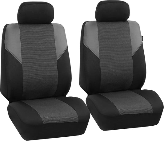 FH Group Car Seat Covers Front Set Cloth - Seat Covers for Low Back Seats with Removable Headrest, Universal Fit, Automotive Seat Cover, Airbag Compatible Car Seat Cover for SUV, Sedan, Van Gray