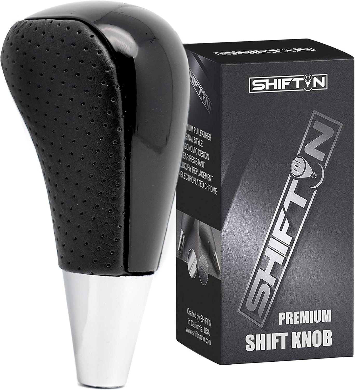 SHIFTIN Leather Wood Gear Shift Knob for Toyota Avalon Yaris 4Runner Land Cruiser Sienna Camry Solara Tacoma and Lexus ES300 ES330 GS300 GS400 GS430 SC300 SC400 (Black Leather/Piano Black)