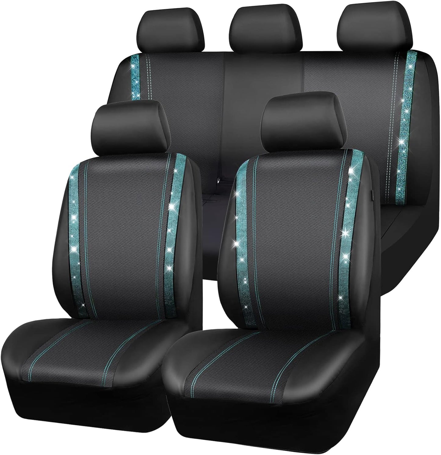 CAR PASS Leather Diamond Bling Car Seat Covers 2 Front Interior Sets, Waterproof Universal Shining Glitter Crystal Sparkle Fit for 95% Automotive Truck SUV Cute Women Girl, Beige Rhinestone